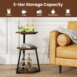 Runt sidobord med metallram och justerbara fotdynor för mångsidig förvaring