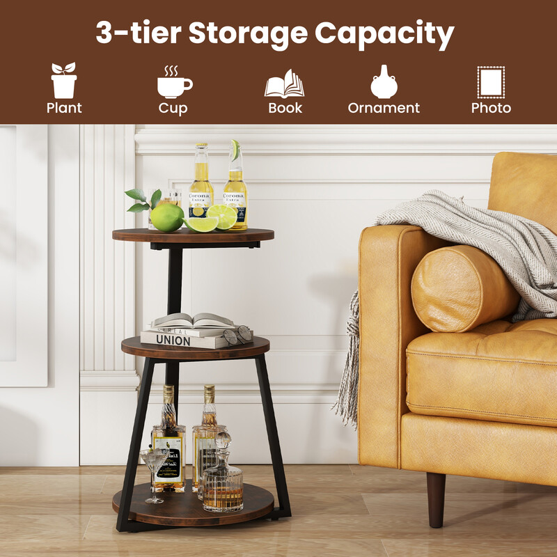 Runt sidobord med metallram och justerbara fotdynor för mångsidig förvaring