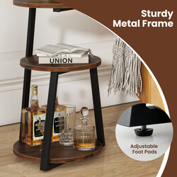 Runt sidobord med metallram och justerbara fotdynor för mångsidig förvaring