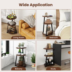 Runt sidobord med metallram och justerbara fotdynor för mångsidig förvaring