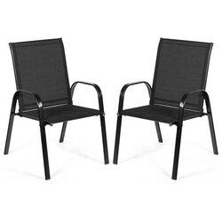 2-pack trädgårdsstolar med böjda armstöd och förstärkt metallram för utomhusbruk svart