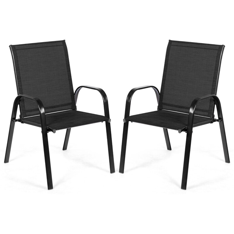 2-pack trädgårdsstolar med böjda armstöd och förstärkt metallram för utomhusbruk svart