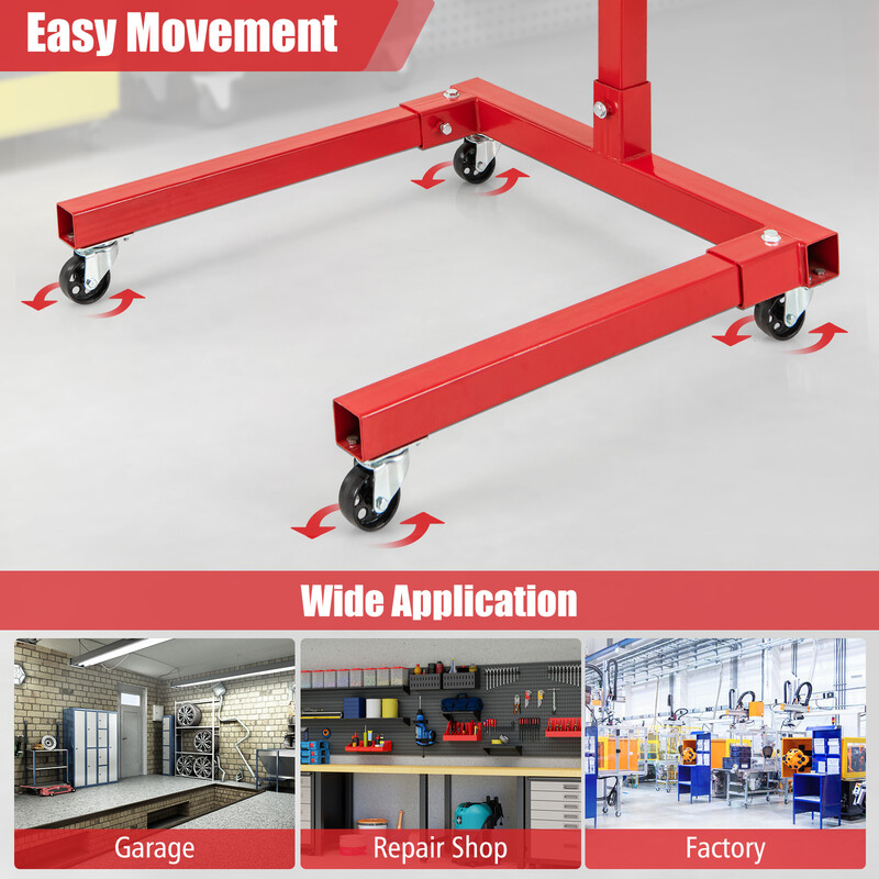 Motorstativ 680 kg med 360° rotation och justerbara armar för motorunderhåll