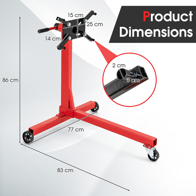 Motorstativ 340 kg med 360° rotation och justerbara armar för garageanvändning