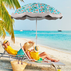 Parasoll med fransar UPF 50+ justerbart strand- och terrassparasoll med bärväska