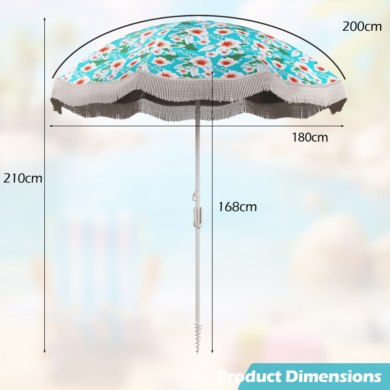 Parasoll med fransar UPF 50+ justerbart strand- och terrassparasoll med bärväska