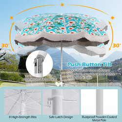 Parasoll med fransar UPF 50+ justerbart strand- och terrassparasoll med bärväska