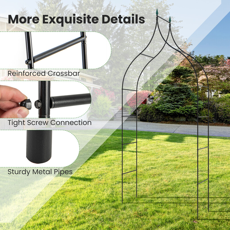 Metallisk trädgårdsbåge i gotisk stil med rosengaller för utomhusbruk