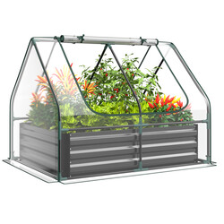 3-i-1 växthus med odlingslåda och PVC-överdrag, silver, 129 x 97 x 96 cm