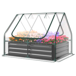 3-i-1 växthus med odlingslåda och PVC-överdrag, silver, 129 x 97 x 96 cm