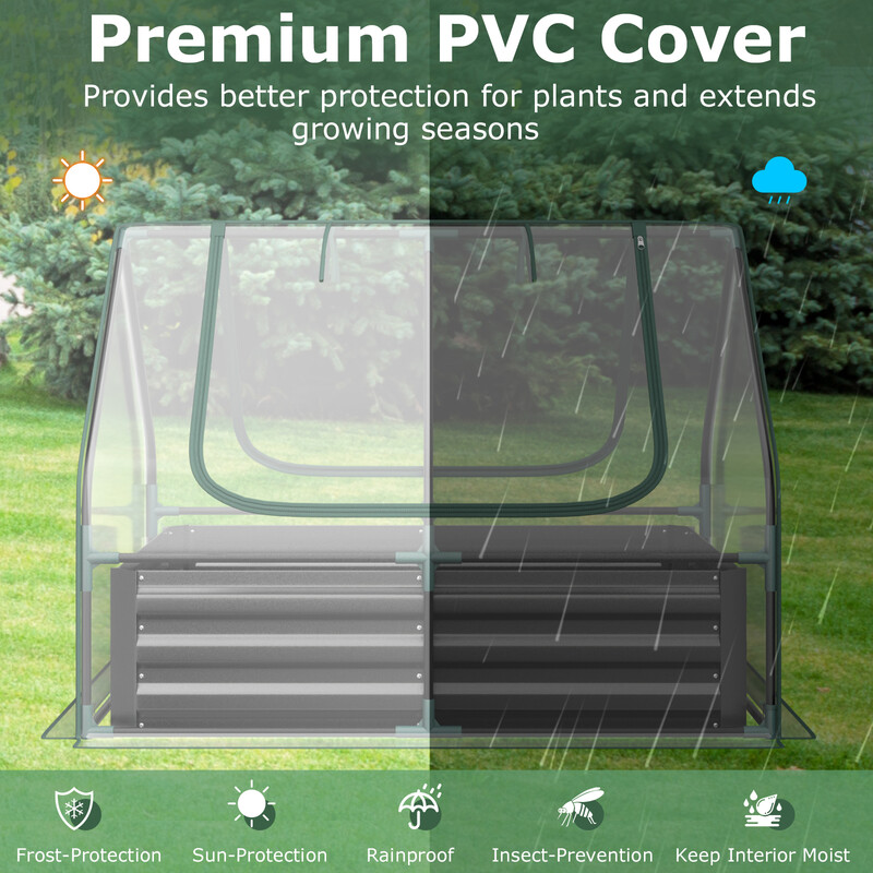 3-i-1 växthus med odlingslåda och PVC-överdrag, silver, 129 x 97 x 96 cm