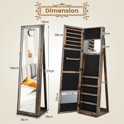 Smyckeskåp med helkroppsspegel och inbyggd make-up-spegel i elegant brun design