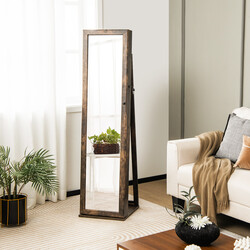 Smyckeskåp med helkroppsspegel och inbyggd make-up-spegel i elegant brun design