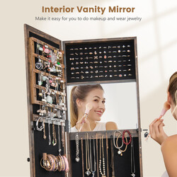 Smyckeskåp med helkroppsspegel och inbyggd make-up-spegel i elegant brun design