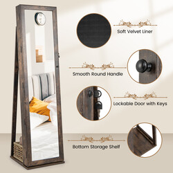 Smyckeskåp med helkroppsspegel och inbyggd make-up-spegel i elegant brun design