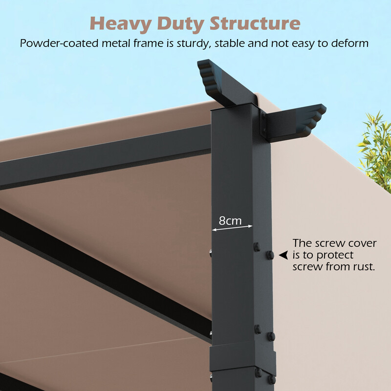 Pergola 3,05x3,05m med justerbara tak och vattentät stabil konstruktion beige