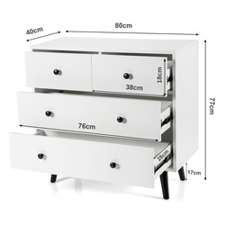 Byrå med fyra lådor i trä, modern vit förvaringslösning för hemmet