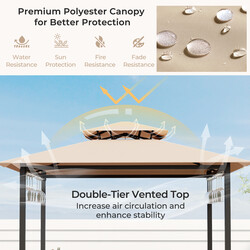 Bartisch med 2 barstolar och metallhyllor för trädgård, grillpaviljong med dubbeltak, brun