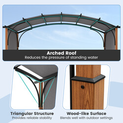 Grå pergola med justerbart tak och stabil ram för utomhusbruk 3,6 x 3 m