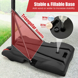 Justerbar basketställning för utomhusbruk, mobil och hållbar med svart backboard 176-206 cm