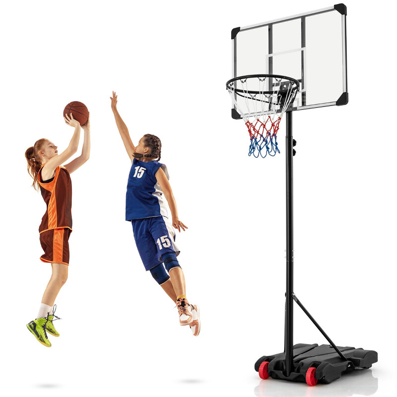 Justerbar basketställning för utomhusbruk, mobil och hållbar med svart backboard 176-206 cm