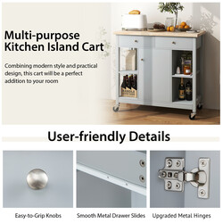 Köksvagn med hjul och arbetsyta, grå, med lådor och hyllor för flexibel förvaring