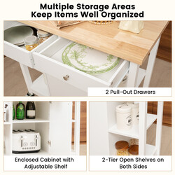 Köksvagn med hjul och arbetsyta, vit, med lådor och hyllor, 99 x 46 x 90 cm