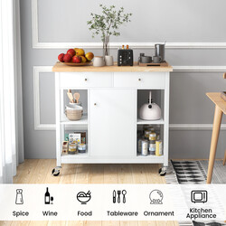 Köksvagn med hjul och arbetsyta, vit, med lådor och hyllor, 99 x 46 x 90 cm