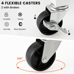 Köksvagn med hjul och arbetsyta, vit, med lådor och hyllor, 99 x 46 x 90 cm