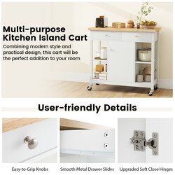 Köksvagn med hjul och arbetsyta, vit, med lådor och hyllor, 99 x 46 x 90 cm