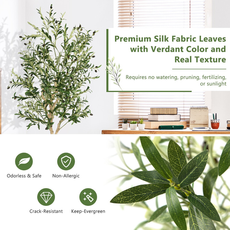 Konstgjorda olivträd 182 cm med 1296 löv och 72 oliver för inomhus och utomhus