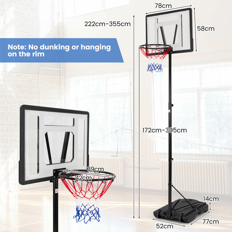 Höjdjusterbar basketkorg för utomhusbruk med stabil bas och väderbeständig konstruktion