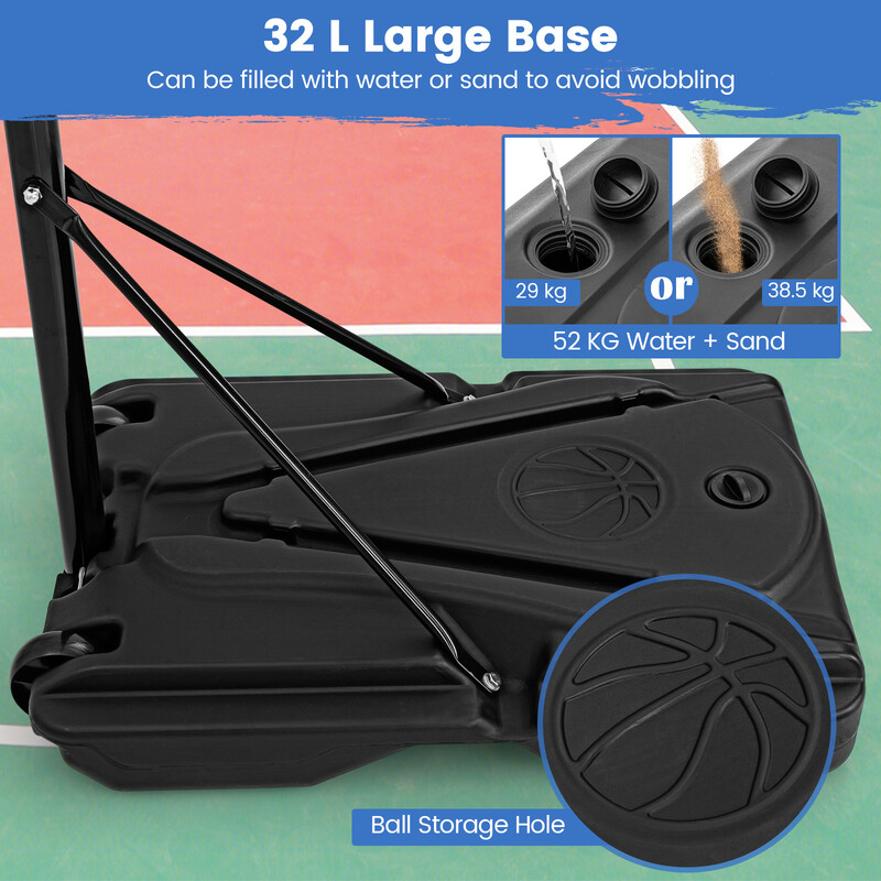 Höjdjusterbar basketkorg för utomhusbruk med stabil bas och väderbeständig konstruktion