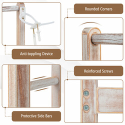 Fristående handduksställ i trä med tre stänger och förvaringshylla brun