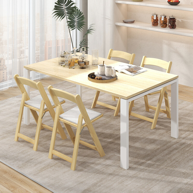 2-pack hopfällbara matstolar med vadderad sits i hållbart gummiträ för bekväm sittkomfort