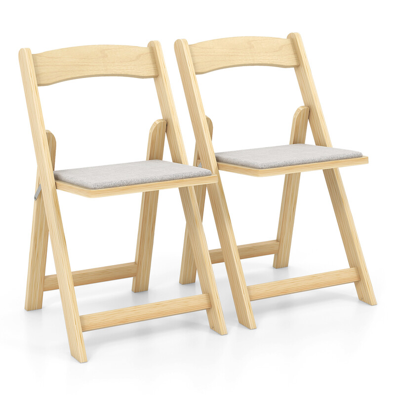 2-pack hopfällbara matstolar med vadderad sits i hållbart gummiträ för bekväm sittkomfort