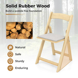 2-pack hopfällbara matstolar med vadderad sits i hållbart gummiträ för bekväm sittkomfort