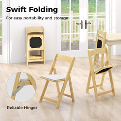 2-pack hopfällbara matstolar med vadderad sits i hållbart gummiträ för bekväm sittkomfort