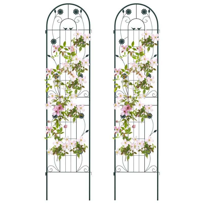 Grön metallspaljé 220x50 cm 2-pack för klätterväxter och trädgårdsdekoration