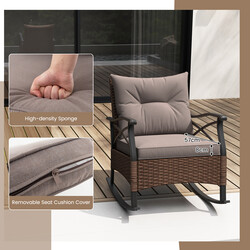 3-delat trädgårdsmöbelset i brun rotting med 2 gungstolar och bord för balkong