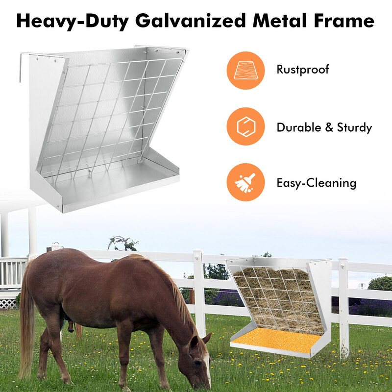 2-i-1 hö- och spannmålstråg i galvaniserad metall med justerbart avstånd och nät