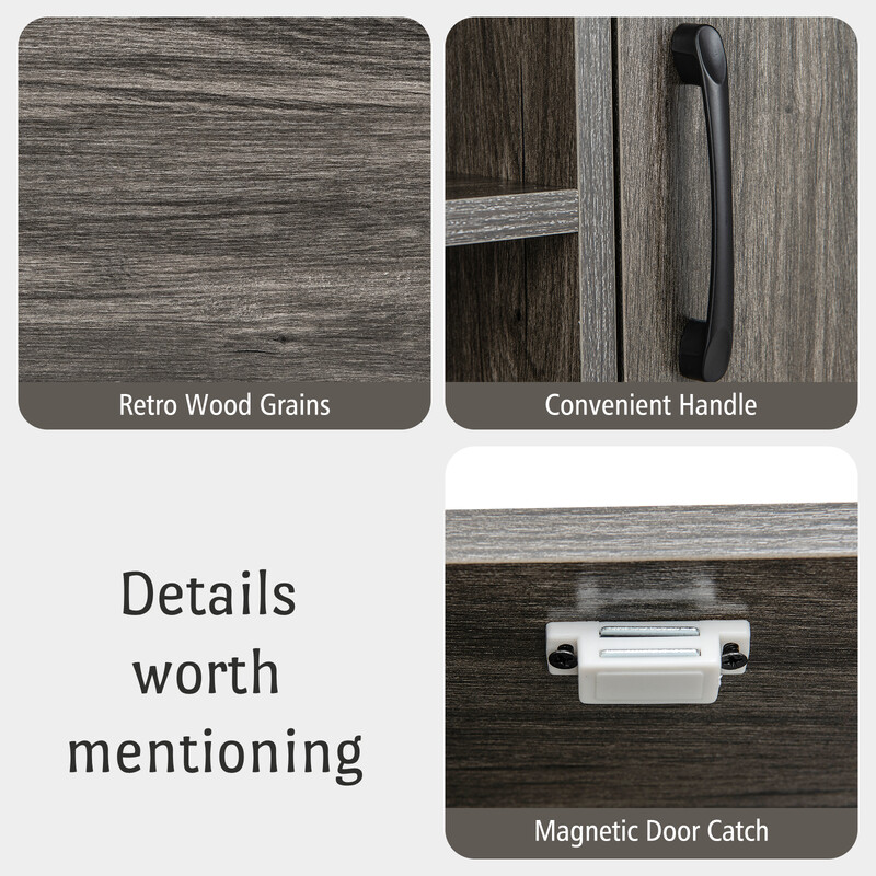 Barskåp med vinställ och hyllor i trä och metall för matsal, grå 100 x 35 x 83 cm