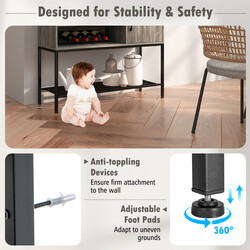 Barskåp med vinställ och hyllor i trä och metall för matsal, grå 100 x 35 x 83 cm