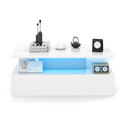 Högblankt LED-soffbord med justerbara ljusfärger och fjärrkontroll i svart MDF