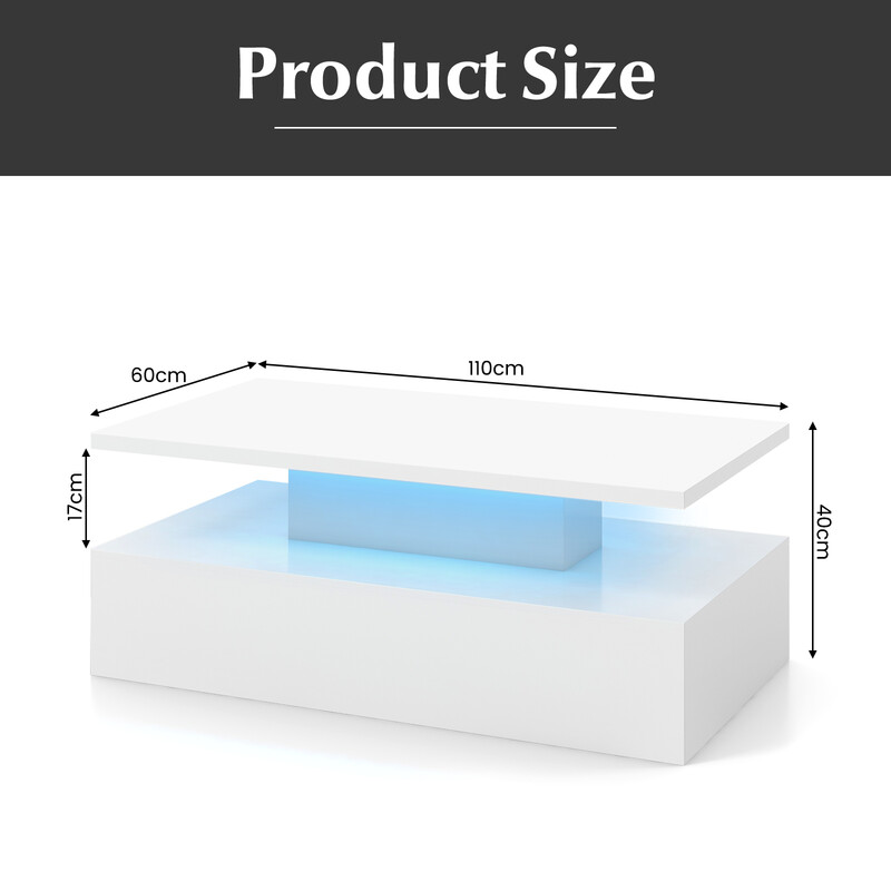 Högblankt LED-soffbord med justerbara ljusfärger och fjärrkontroll i svart MDF