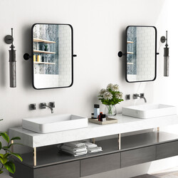 Svart väggspegel med justerbar lutning och metallram för badrum 76,5 x 56 cm