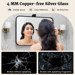 Svart väggspegel med justerbar lutning och metallram för badrum 76,5 x 56 cm