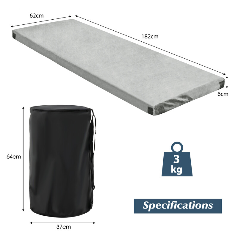 Lätt liggunderlag med memory-skum och flanellöverdrag för camping och utomhusbruk 183x62,5x6,5 cm