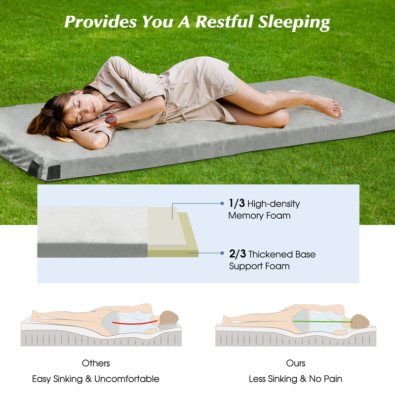 Lätt liggunderlag med memory-skum och flanellöverdrag för camping och utomhusbruk 183x62,5x6,5 cm