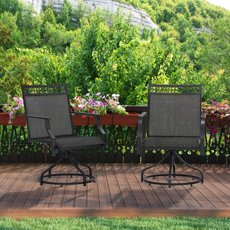 Svarta trädgårdsstolar 360° vridbara 2-pack med snabbtorkande tyg 65 x 61 x 90 cm